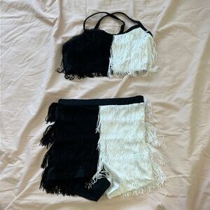 fringe black and white costume